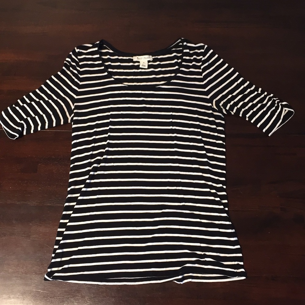 White House Black Market Black White Striped Tee M